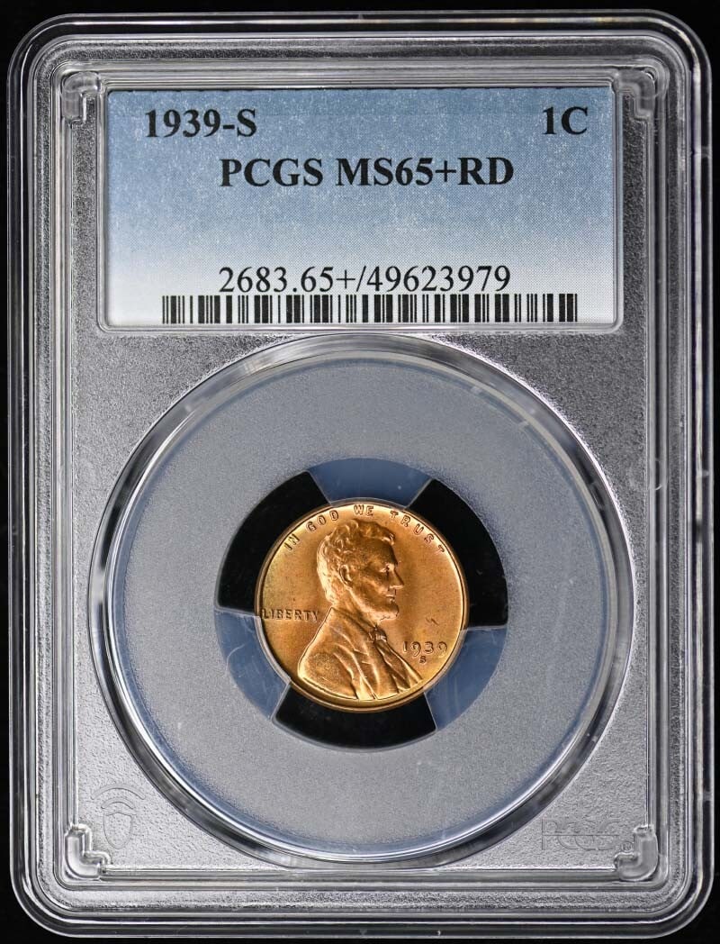 1939-S Lincoln Cent Type 1 Wheat Reverse PCGS MS65+RD: 1939-S Lincoln Cent Type 1 Wheat Reverse PCGS MS65+RD This 1939-S Lincoln Cent features a Type 1 Wheat Reverse and is certified by PCGS with a grade of MS65+RD, indicating its outstanding quality and 