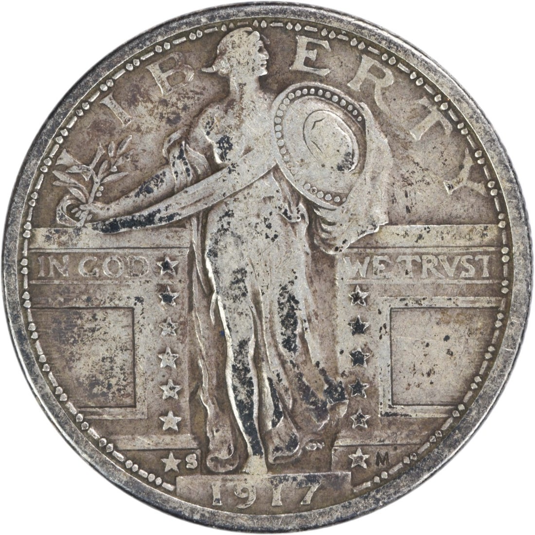 1917 Standing Liberty Quarter Type 1 90 Percent Silver Uncertified VF: 1917 Standing Liberty Quarter Type 1 90 Percent Silver Uncertified VF This 1917 Standing Liberty Quarter is a Type 1 coin from the United States, designed by Hermon A. Mac Neil and minted in Philadelp