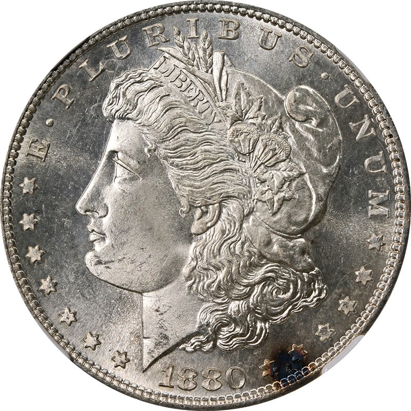 NGC MS66 1880-S Morgan Dollar Minimal Toning: NGC MS66 1880-S Morgan Dollar Minimal Toning This 1880-S Morgan Silver Dollar is graded MS66 by NGC and features minimal toning, with a spot of toning on the obverse and a freckle of toning on the rev
