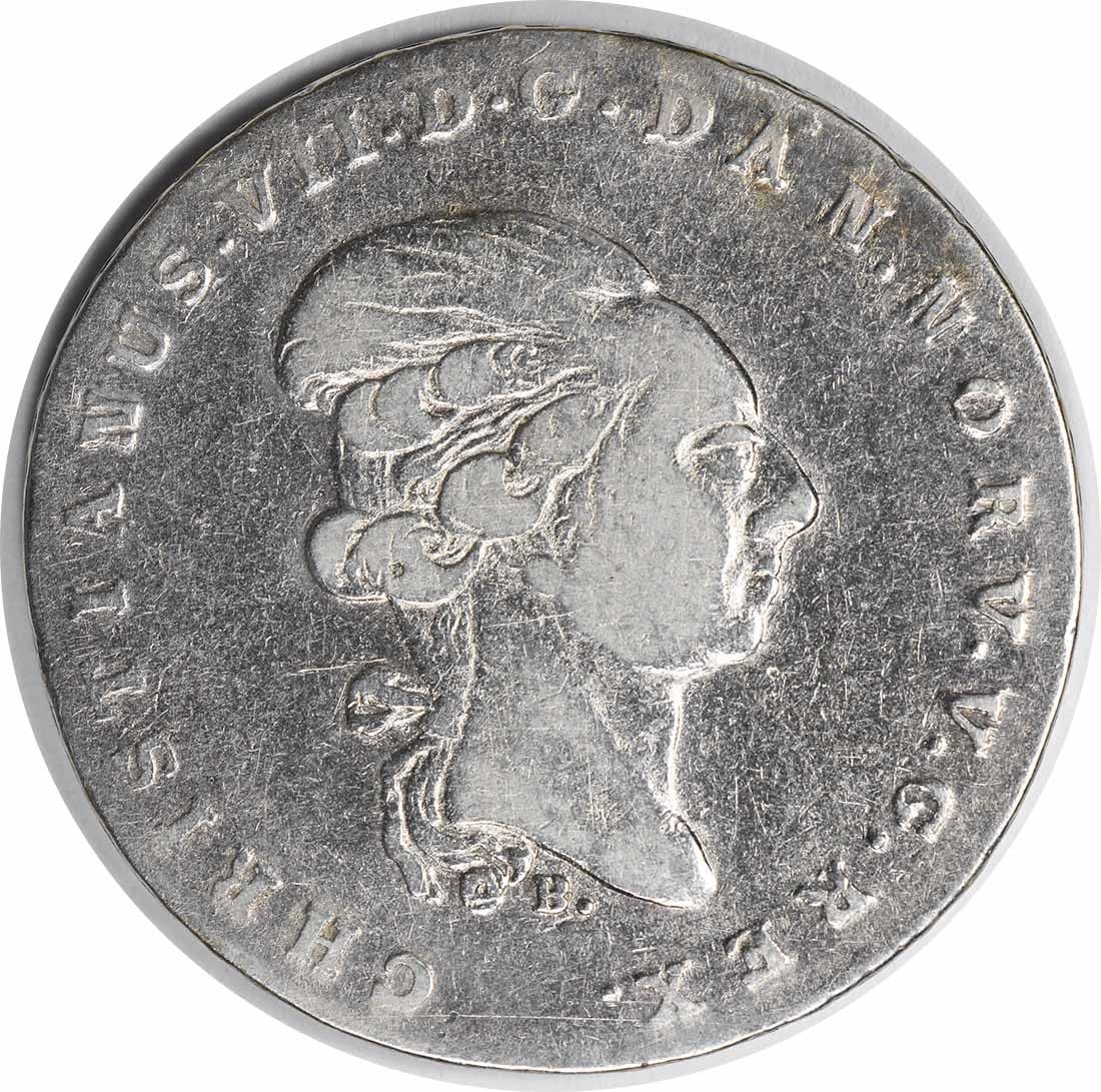 1799 Denmark 1 Rigsdaler KM6651.3 Silver Coin Uncertified: 1799 Denmark 1 Rigsdaler KM6651.3 Silver Coin Uncertified This 1799 Denmark 1 Rigsdaler is a notable addition for coin collectors. Made of silver, this circulated coin is graded as Very Fine (VF), ref