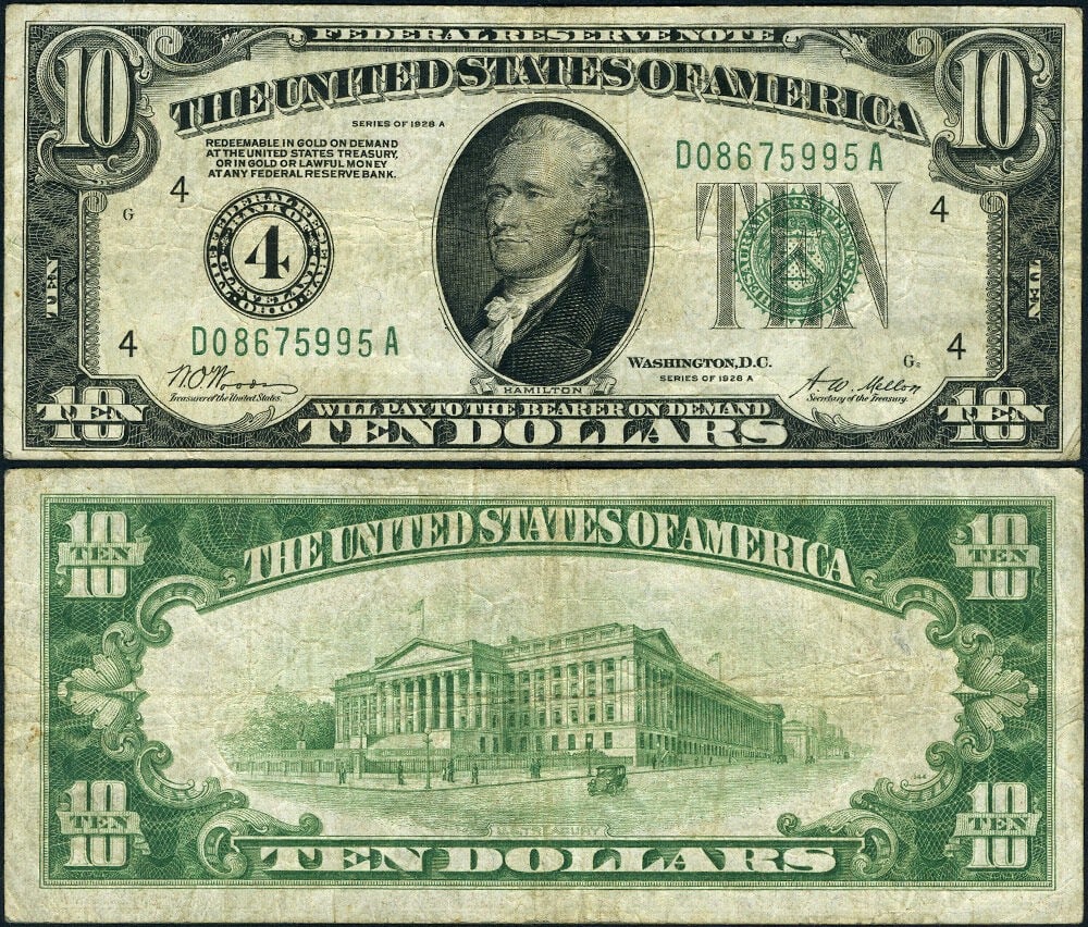 1928-A Cleveland $10 Federal Reserve Note FR 2001 D VF (1 of 3)