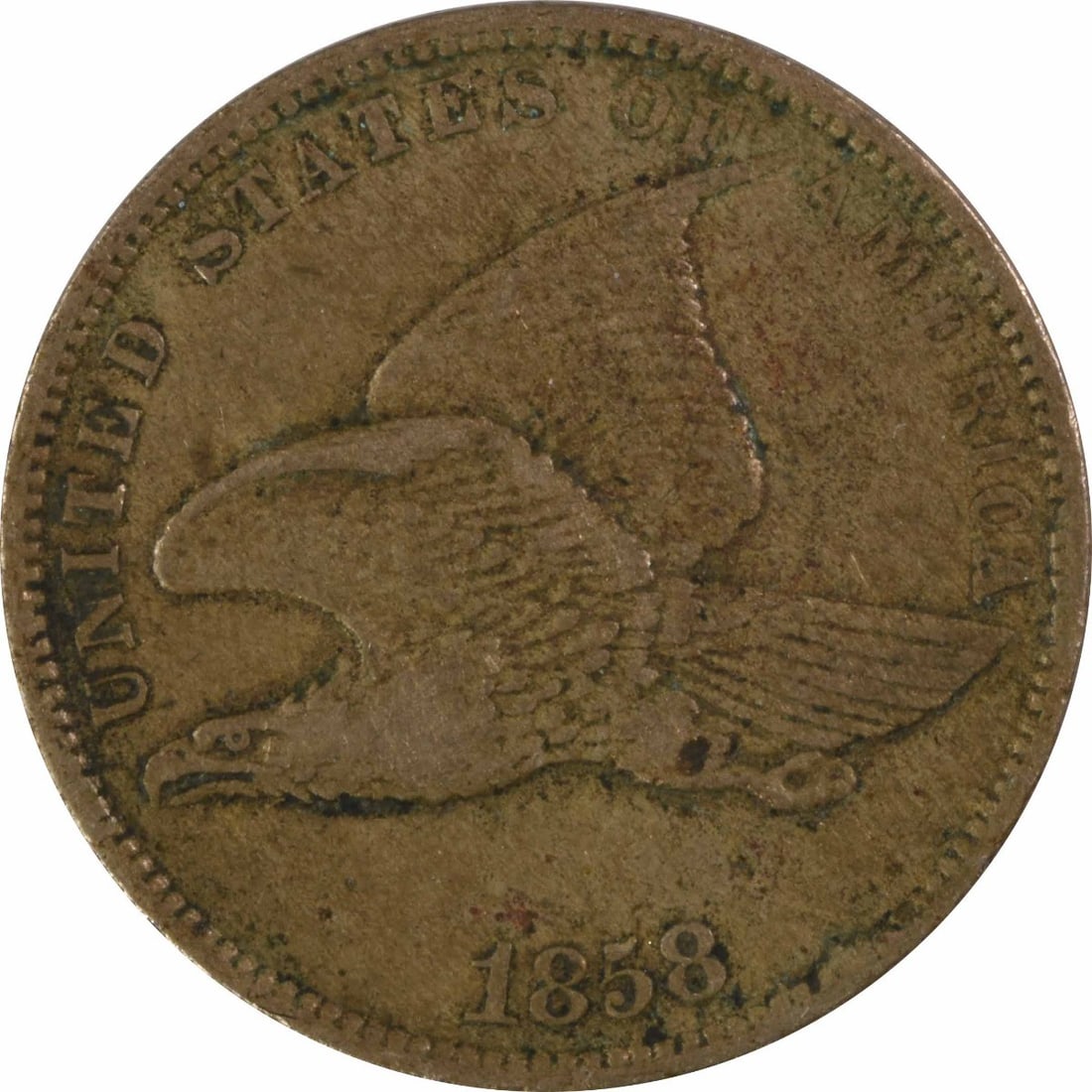1858 Small Letters Flying Eagle Cent VF Uncertified US Coin: 1858 Small Letters Flying Eagle Cent VF Uncertified US Coin This 1858 Flying Eagle Cent features the Small Letters variety and is graded Choice Very Fine (VF). Composed of 88% copper and 12% nickel, t
