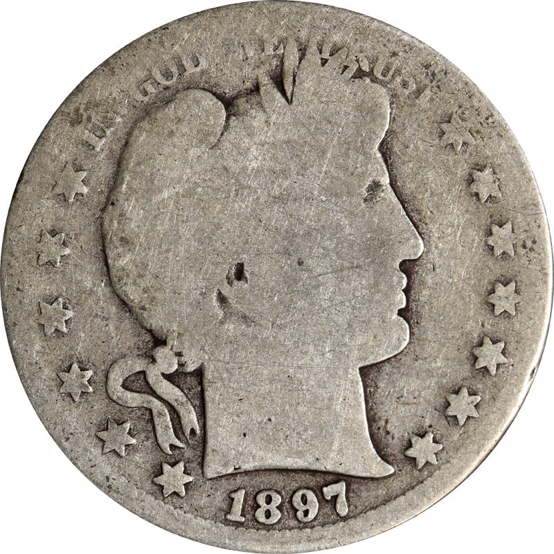 1897 San Francisco Barber Half Dollar Silver Coin: 1897 San Francisco Barber Half Dollar Silver Coin This is a circulated 1897-S Barber Half Dollar from the United States, composed of 0.9 fineness silver. The coin is pre-owned and uncertified, minted 