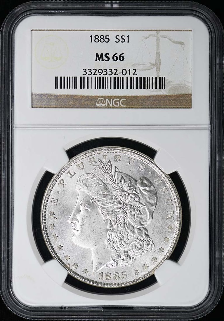 NGC MS66 1885 Philadelphia Morgan Silver Dollar: NGC MS66 1885 Philadelphia Morgan Silver Dollar This 1885 Morgan Dollar is graded MS66 by NGC, indicating a high-quality, uncirculated coin. Minted in Philadelphia, it features the classic Morgan Doll