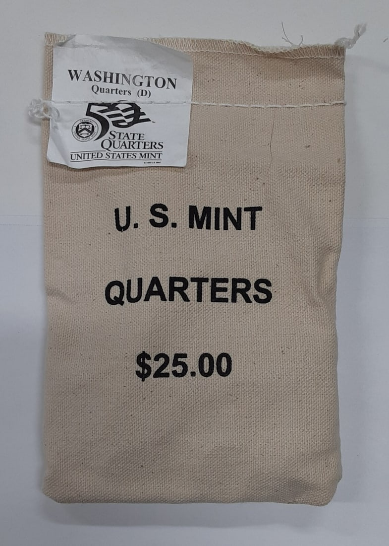 2007 Denver Mint Washington Quarter 100-Coin Uncirculated Original Bag: 2007 Denver Mint Washington Quarter 100-Coin Uncirculated Original Bag This is a 2007 Washington State Quarter original U.S. Mint sewn bag from the Denver Mint, containing 100 uncirculated (BU) copper