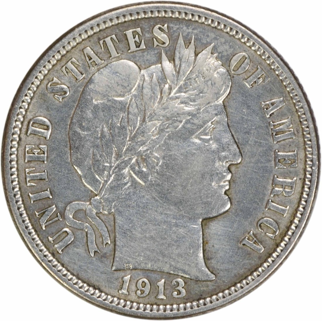 1913 Barber Silver Dime AU Uncertified 10C Coin Philadelphia: 1913 Barber Silver Dime AU Uncertified 10C Coin Philadelphia This 1913 Barber Silver Dime is a stunning piece of American numismatic history, featuring a design by Charles E. Barber. The coin is class