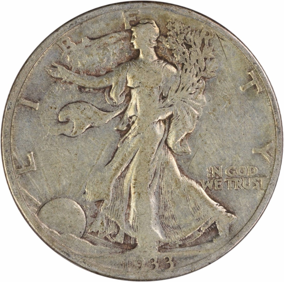 1933 San Francisco Walking Liberty Half Dollar 90 Percent Silver VF Grade: 1933 San Francisco Walking Liberty Half Dollar 90 Percent Silver VF Grade This 1933-S Walking Liberty Half Dollar is a circulated coin from the United States, featuring the iconic design by Adolph Ale
