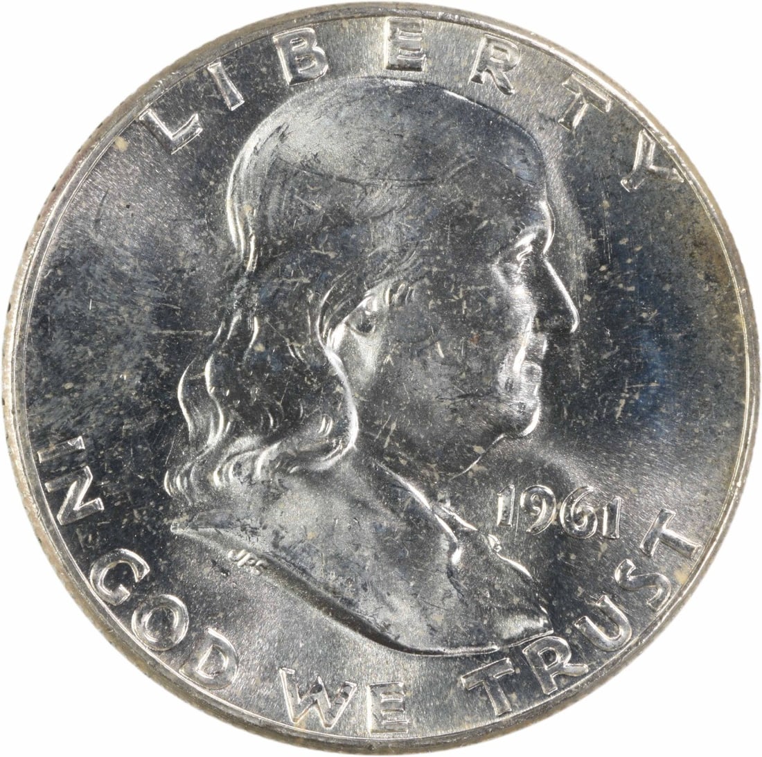 Uncertified Choice BU 1961 Silver 50C Franklin Half Dollar: Uncertified Choice BU 1961 Silver 50C Franklin Half Dollar This 1961 Franklin Half Dollar is composed of silver and is uncirculated, graded as Choice Brilliant Uncirculated (BU). The coin is uncertifi