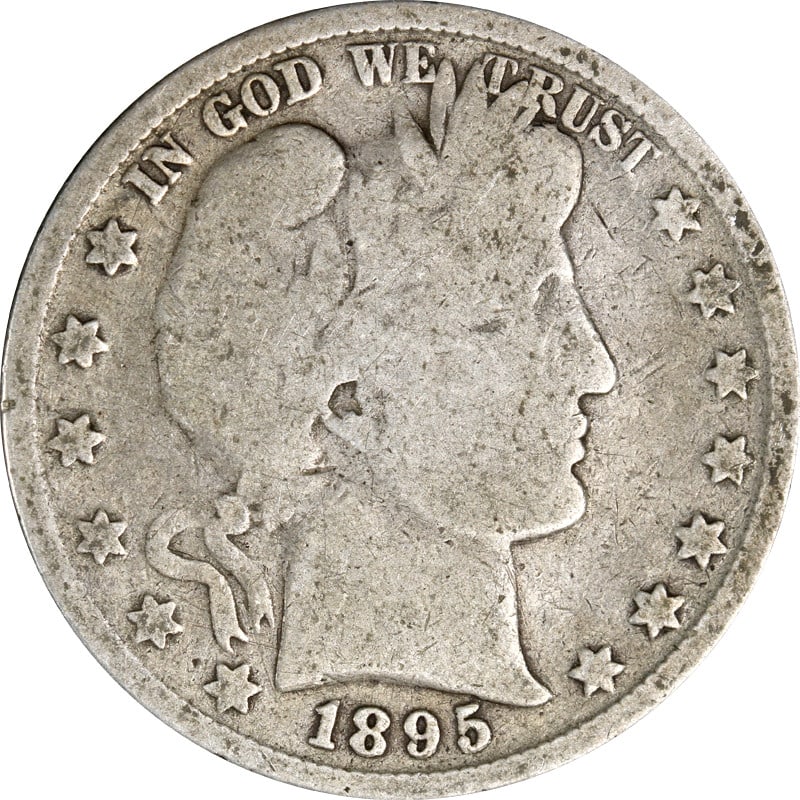 1895 Silver Half Dollar Barber Series Philadelphia Mint: 1895 Silver Half Dollar Barber Series Philadelphia Mint This 1895-P Barber Half Dollar is a circulated silver coin minted in the United States. Composed of 90% silver, it bears the Philadelphia mint m