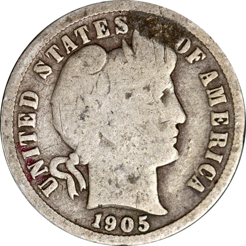 United States 1905 O Barber Dime Silver Micro O Variety: United States 1905 O Barber Dime Silver Micro O Variety This is a 1905-O Barber Dime featuring the Micro 'O' mintmark. The coin is circulated and made from silver with a fineness of 0.9. It originates