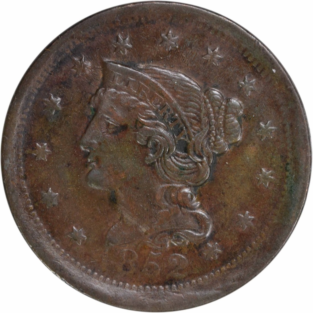 1852 Large Cent Copper Braided Hair Christian Gobrecht EF (1 of 2)