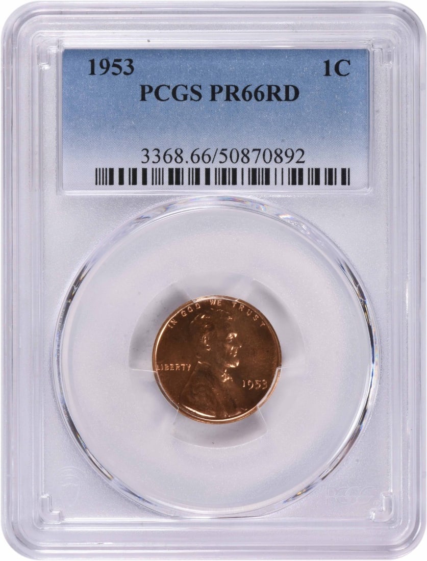 1953 Lincoln Cent PR66RD PCGS Uncirculated Proof Coin: 1953 Lincoln Cent PR66RD PCGS Uncirculated Proof Coin This 1953 Lincoln Cent, graded PR66RD by PCGS, is a stunning example of uncirculated proof coinage. Struck in Philadelphia, this small cent featur