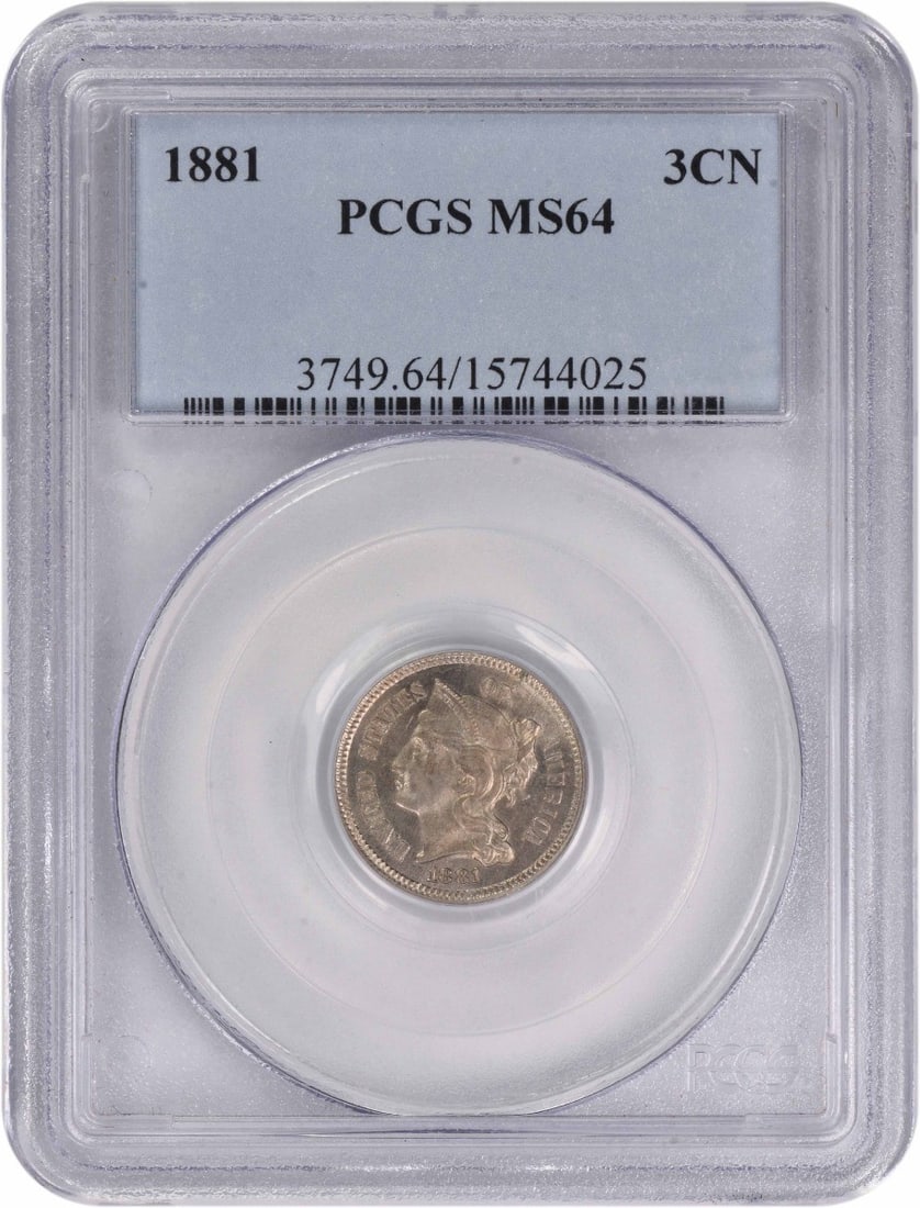 PCGS MS64 1881 United States 3C Nickel Coin (1 of 2)