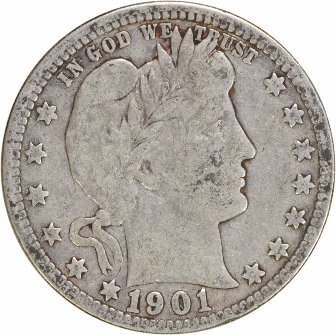 1901 Barber Silver Quarter 25C Uncertified Philadelphia Mint: 1901 Barber Silver Quarter 25C Uncertified Philadelphia Mint This 1901 Barber Silver Quarter is a notable piece of American numismatic history. Struck in Philadelphia, this coin features a classic des