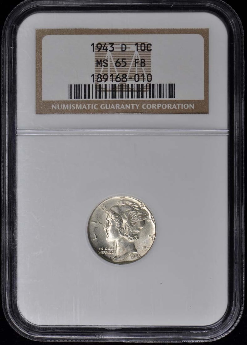 1943-D Mercury Dime 10C NGC MS65FB Uncirculated Denver Coin: 1943-D Mercury Dime 10C NGC MS65FB Uncirculated Denver Coin This 1943-D Mercury Dime is a stunning example of numismatic artistry, graded MS65 by NGC. The coin is uncirculated, showcasing its pristine