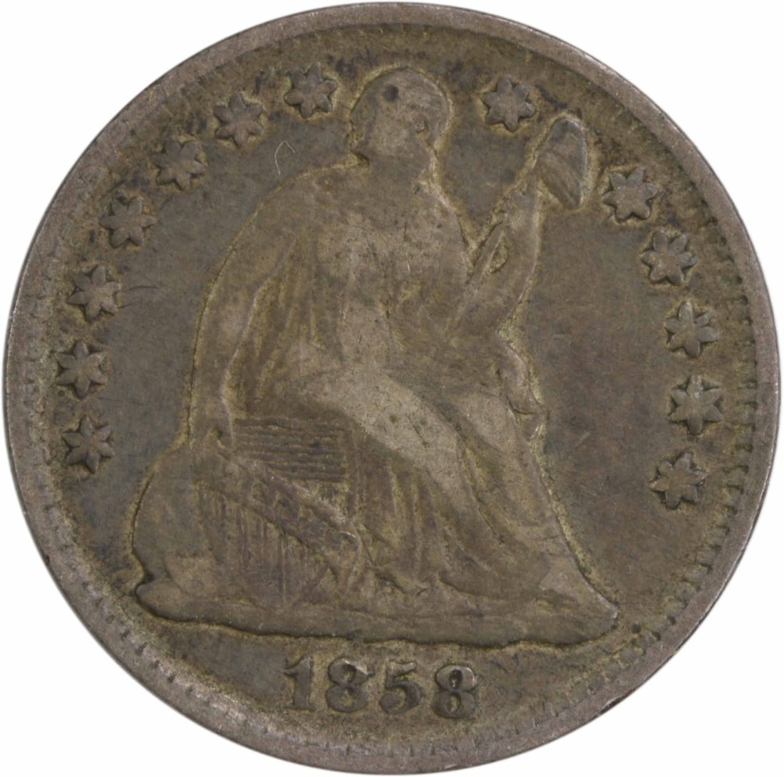 1858 Liberty Seated Half Dime 90% Silver Uncertified: 1858 Liberty Seated Half Dime 90% Silver Uncertified This 1858 Liberty Seated Silver Half Dime is a remarkable piece of numismatic history. Struck in Philadelphia, this coin features a beautiful desig