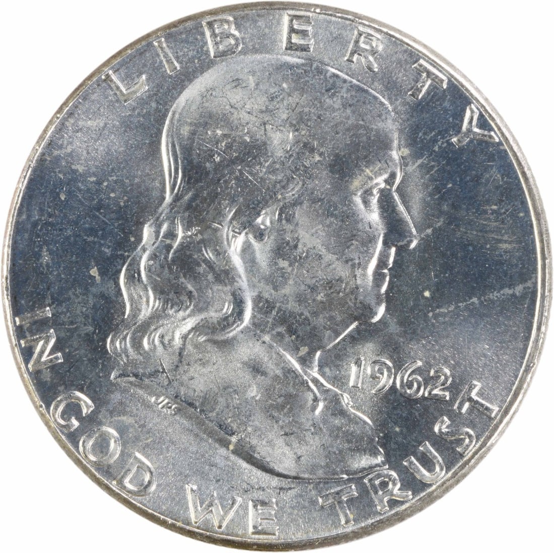 Uncertified 1962 Franklin Half Dollar Silver Choice BU Coin: Uncertified 1962 Franklin Half Dollar Silver Choice BU Coin This is a 1962 Franklin Half Dollar coin from the United States, featuring a 50-cent denomination. It is composed of silver and is in uncirc