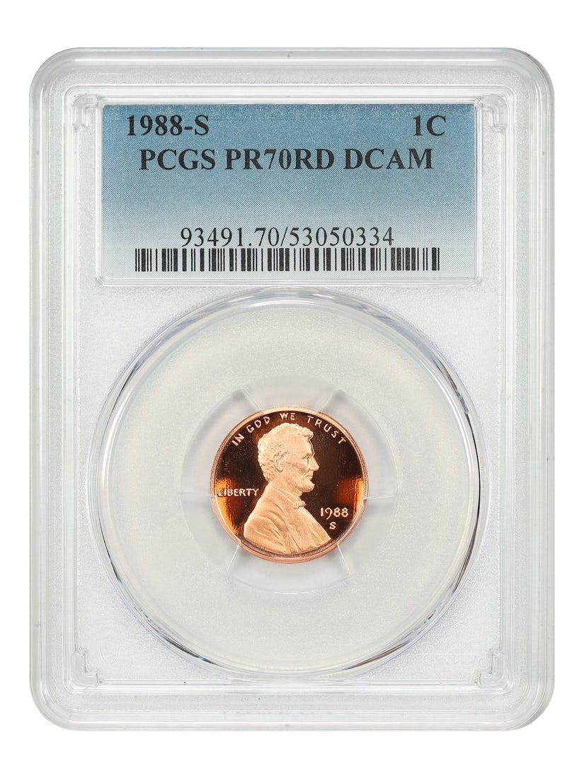 1988-S PCGS PR70RD DCAM Lincoln Cent: 1988-S PCGS PR70RD DCAM Lincoln Cent This is a 1988-S Lincoln Cent (Modern) graded PR70RD DCAM by PCGS. The coin is uncirculated and features a deep cameo proof strike. It was minted in San Francisco 