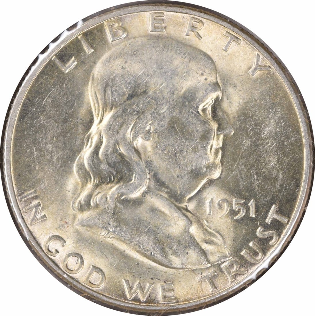 1951 San Francisco Franklin Half Dollar FS-501 Silver BU Uncertified: 1951 San Francisco Franklin Half Dollar FS-501 Silver BU Uncertified This is a 1951 Franklin Half Dollar featuring the S/S mint mark variety (FS-501). The coin is uncirculated and has a Brilliant Unci