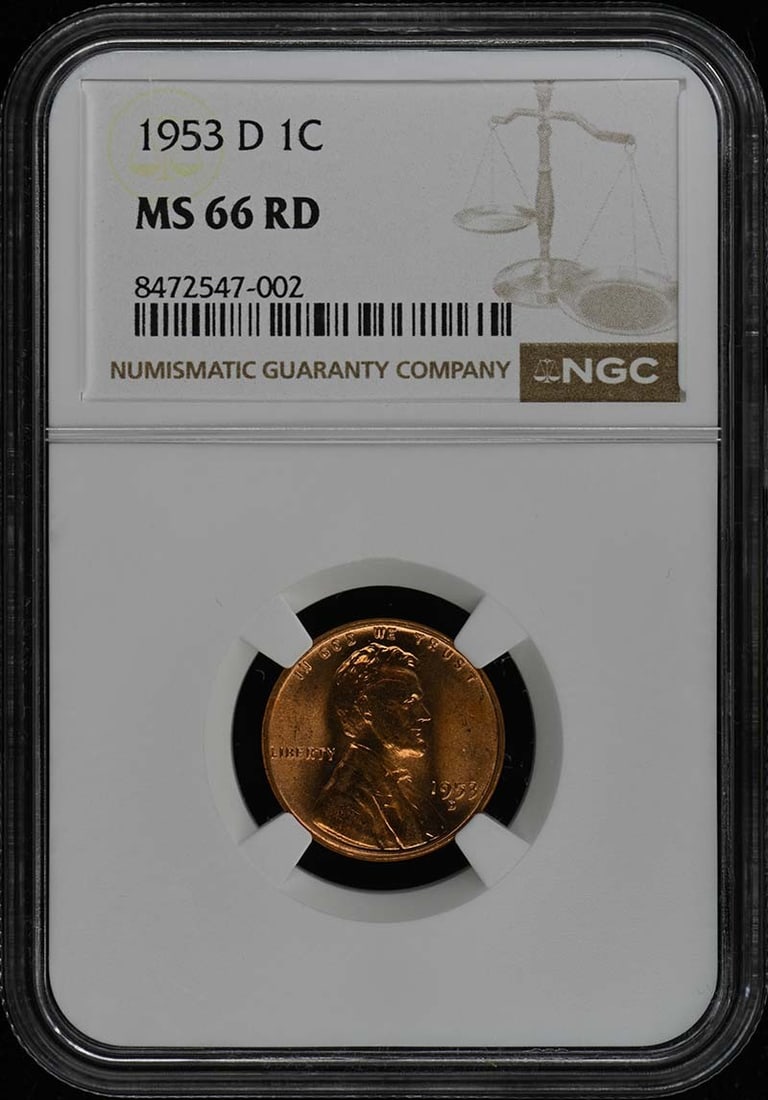 1953-D Lincoln Cent NGC MS66RD Uncirculated Coin: 1953-D Lincoln Cent NGC MS66RD Uncirculated Coin This 1953-D Wheat Reverse Lincoln Cent is a remarkable find for collectors. Certified by NGC with a grade of MS66RD, this uncirculated coin showcases e