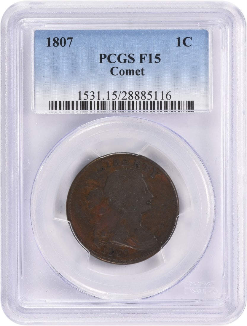 1807 PCGS Certified Large Cent Draped Bust Copper Coin: 1807 PCGS Certified Large Cent Draped Bust Copper Coin This 1807 Large Cent, featuring the iconic Draped Bust design by Robert Scot, is a remarkable piece of numismatic history. It is certified by PCG