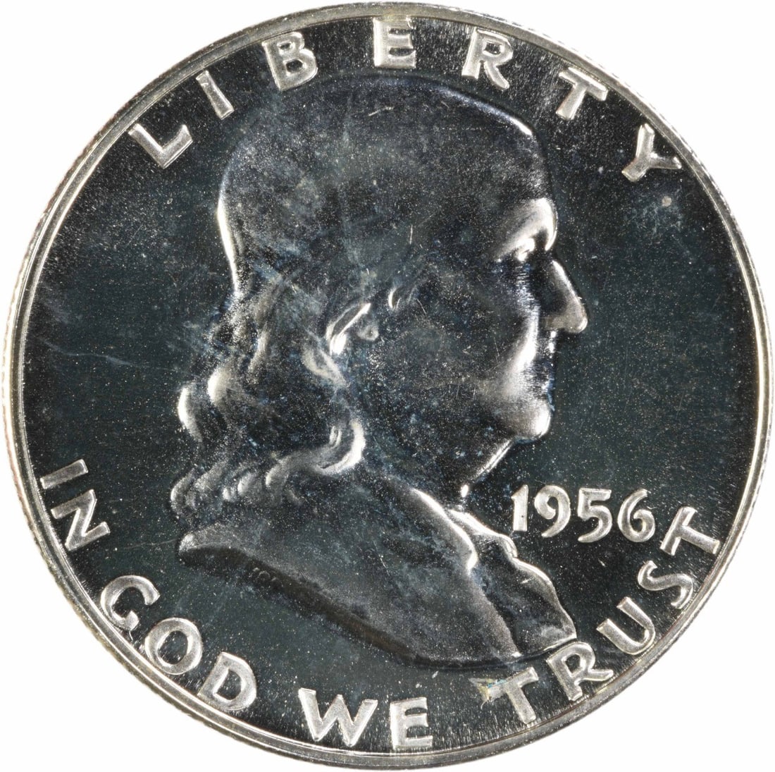 1956 Franklin 50C Silver Proof Coin Uncertified Choice Proof Plus: 1956 Franklin 50C Silver Proof Coin Uncertified Choice Proof Plus This 1956 Franklin Half Dollar is a Choice Proof+ example, featuring a proof strike and uncirculated condition. Composed of silver, th
