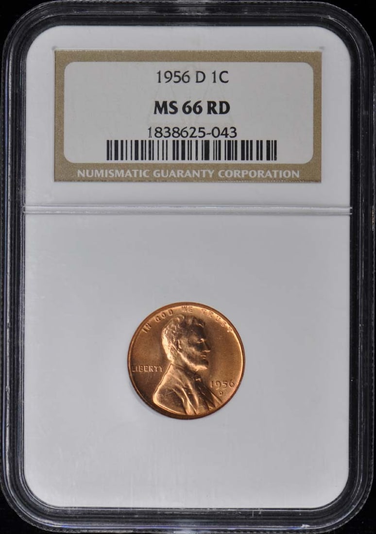1956-D Lincoln Cent Type 1 Wheat Reverse NGC MS66RD Uncirculated: 1956-D Lincoln Cent Type 1 Wheat Reverse NGC MS66RD Uncirculated This 1956-D Lincoln Cent features a Type 1 Wheat Reverse and has been graded MS66RD by NGC, indicating its uncirculated condition and h