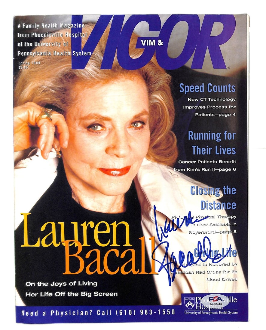 Lauren Bacall Autographed Magazine PSA/DNA Certified Original: Lauren Bacall Autographed Magazine PSA/DNA Certified Original This is an original magazine signed by the iconic actress Lauren Bacall. The autograph has been authenticated by PSA/DNA, ensuring its aut