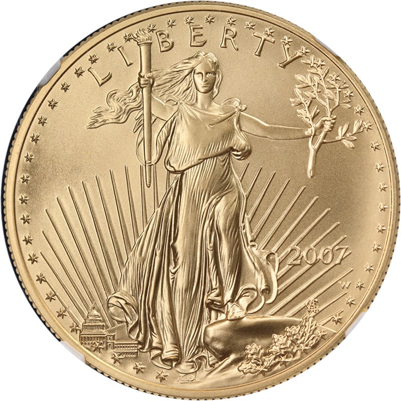 Burnished 2007-W $50 Gold Eagle NGC MS70 Brown Label (1 of 4)