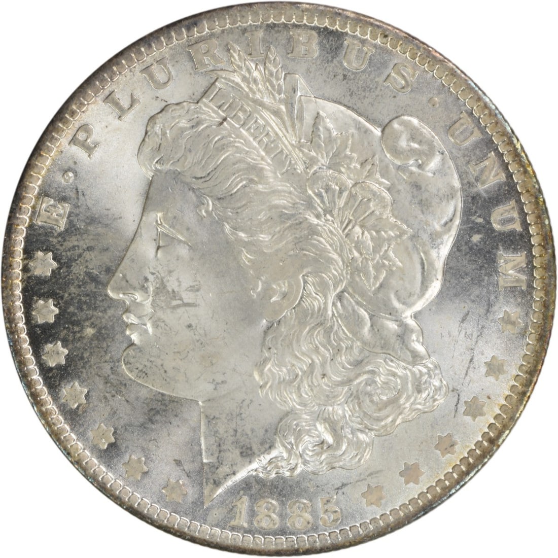 Uncirculated 1885-O Morgan Dollar Silver Coin Brilliant Uncertified US Mint: Uncirculated 1885-O Morgan Dollar Silver Coin Brilliant Uncertified US Mint This 1885-O Morgan Silver Dollar is an uncirculated coin in Brilliant Uncirculated (BU) condition. It is composed of silver 