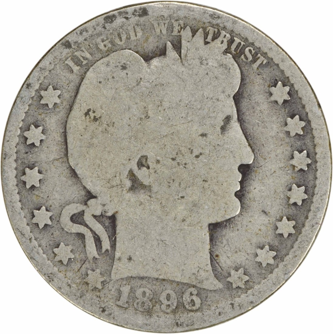 1896-O Barber Silver Quarter 25C G Uncertified Coin: 1896-O Barber Silver Quarter 25C G Uncertified Coin This 1896-O Barber Silver Quarter is a notable piece from the United States, minted in New Orleans during a time of historical significance. This co