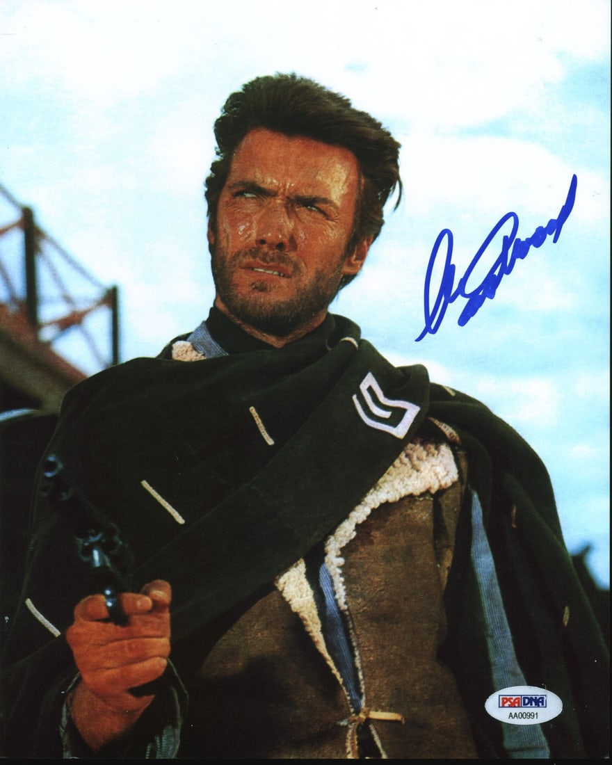 Clint Eastwood Signed 8x10 Photo Gem Mint 10 BAS PSA Authenticated: Clint Eastwood Signed 8x10 Photo Gem Mint 10 BAS PSA Authenticated This stunning 8x10 photograph features the legendary Clint Eastwood, personally signed and graded Gem Mint 10. The image captures a m