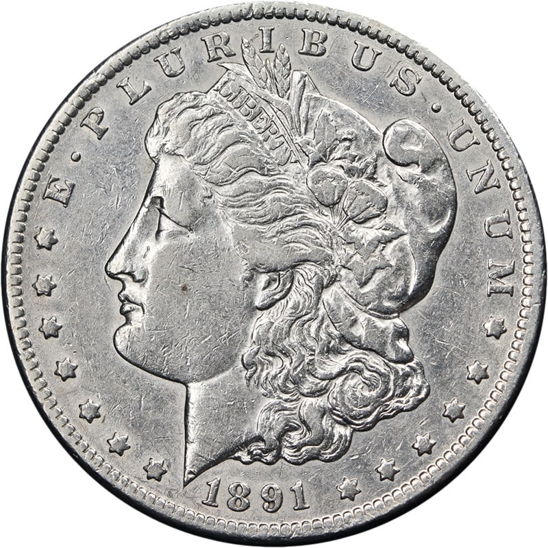 1891 CC Morgan dollar Spitting Eagle XF AU Details: 1891 CC Morgan dollar Spitting Eagle XF AU Details This 1891-CC Morgan Silver Dollar features the Spitting Eagle variety and displays a nice strike with attractive color and surfaces. The coin is grad