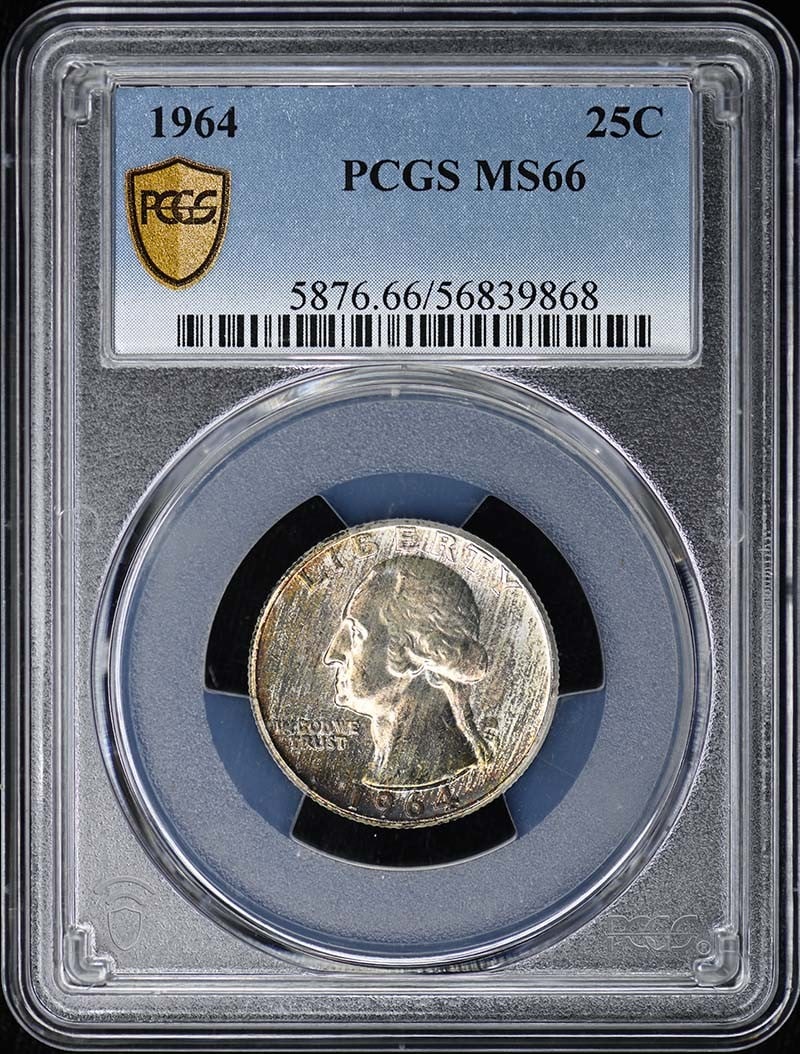 PCGS MS66 Uncirculated 1964 Washington Quarter from Philadelphia: PCGS MS66 Uncirculated 1964 Washington Quarter from Philadelphia This 1964 Washington Quarter is certified by PCGS with a grade of MS66, indicating it is in uncirculated condition. Minted in Philadelp