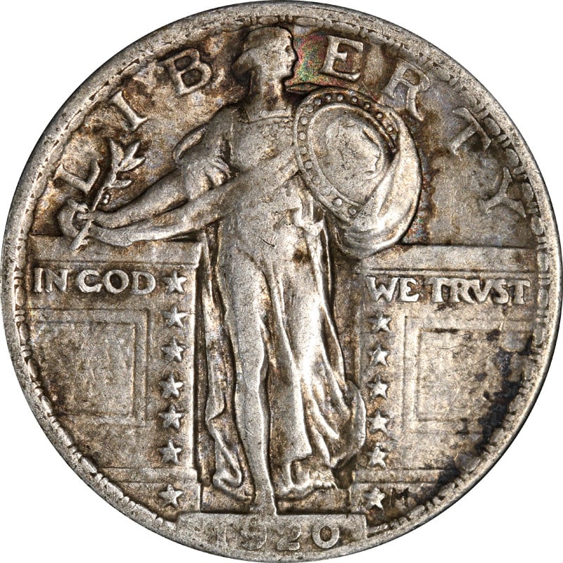1920 Philadelphia Silver Standing Liberty Quarter Coin: 1920 Philadelphia Silver Standing Liberty Quarter Coin This is a 1920-P Standing Liberty Quarter from the United States. The coin is composed of silver with a 0.9 fineness and was minted in Philadelph
