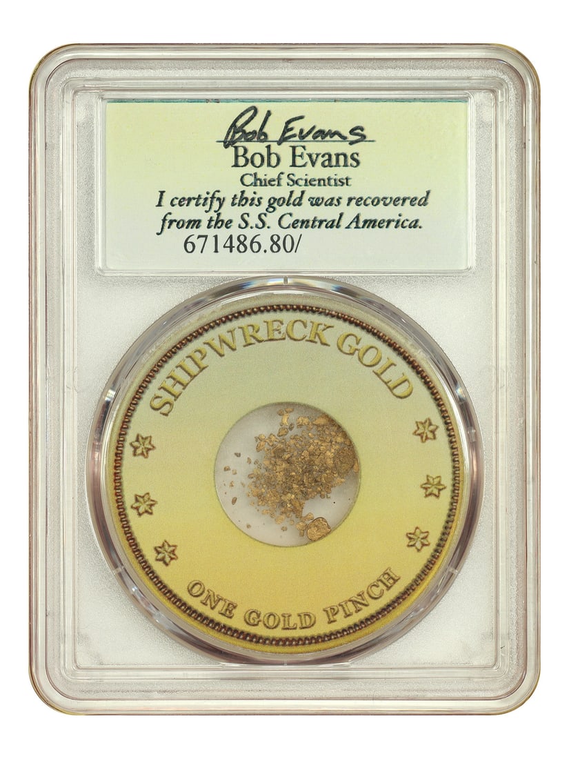 PCGS Certified 1857 S.S. Central America Gold Dust 5 oz: PCGS Certified 1857 S.S. Central America Gold Dust 5 oz This item features a pinch of gold dust recovered from the legendary S.S. Central America shipwreck of 1857. Certified and encapsulated by PCGS,