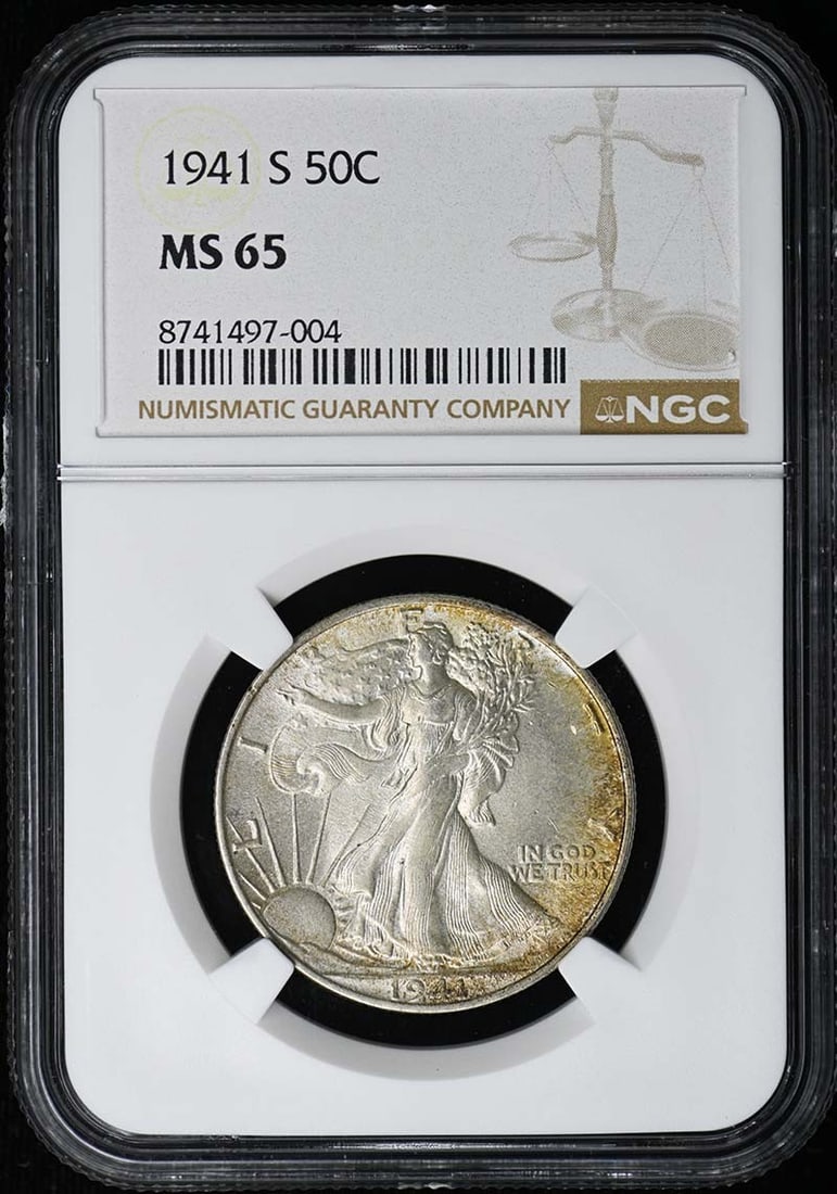 NGC MS65 1941-S San Francisco Walking Liberty Half Dollar: NGC MS65 1941-S San Francisco Walking Liberty Half Dollar This 1941-S Walking Liberty Half Dollar is certified by NGC with a grade of MS65, indicating it is in uncirculated condition. Struck at the Sa