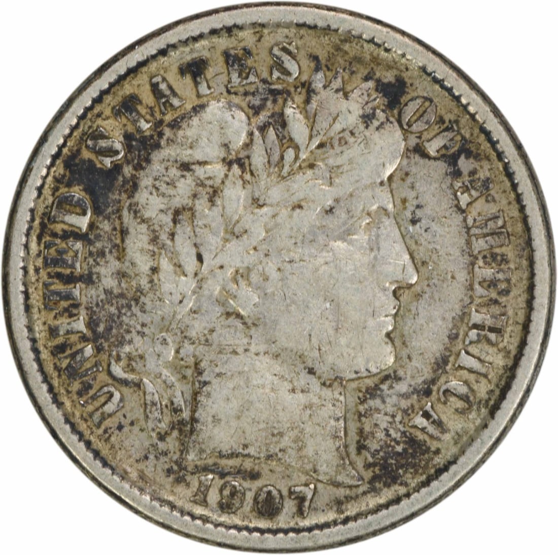 1907-O Barber Silver Dime 10C VF Uncertified New Orleans: 1907-O Barber Silver Dime 10C VF Uncertified New Orleans This 1907-O Barber Silver Dime is an exquisite piece of American numismatics, featuring a design by renowned engraver Charles E. Barber. The co