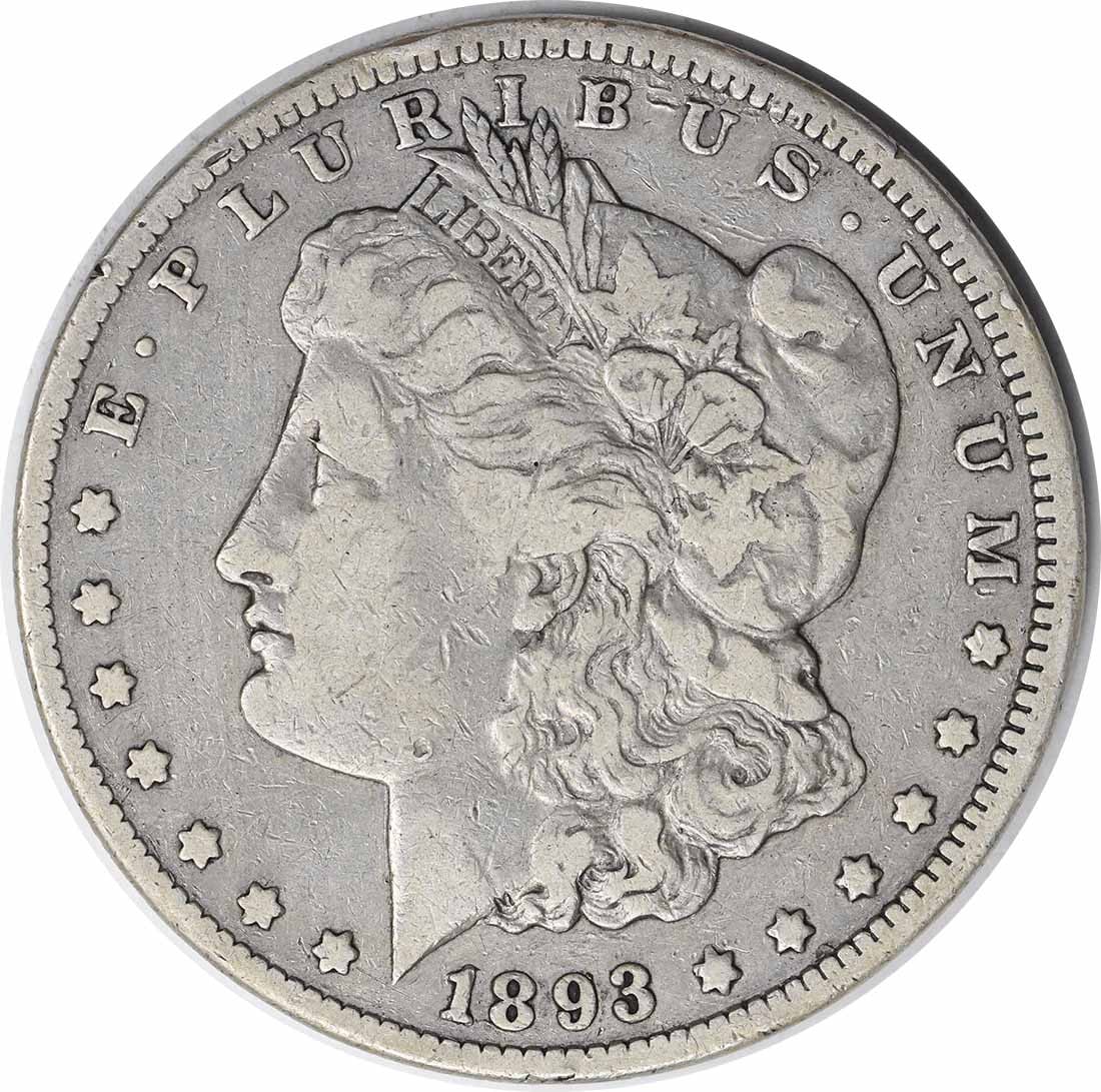 1893-CC Morgan Silver Dollar VF Uncertified 90% Silver Coin: 1893-CC Morgan Silver Dollar VF Uncertified 90% Silver Coin This 1893-CC Morgan Silver Dollar is a remarkable piece of American history. Struck in Carson City, this coin features a composition of 90% 
