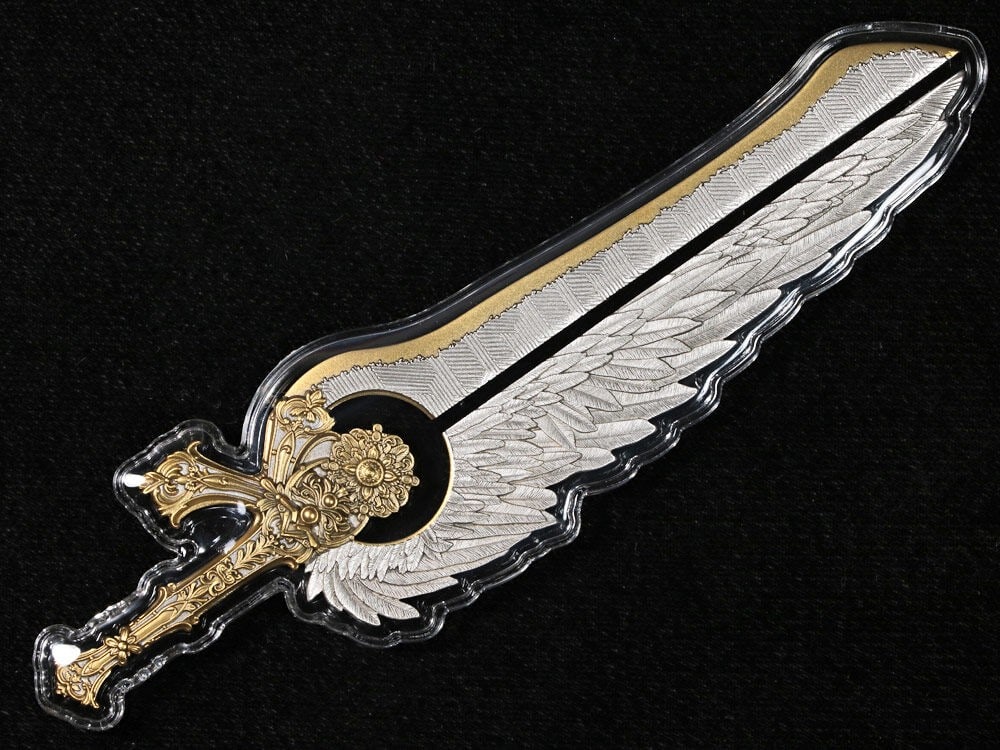 2025 Korea 2.5oz Silver Sword of St. Uriel Gold Gilt Display COA: 2025 Korea 2.5oz Silver Sword of St. Uriel Gold Gilt Display COA This exquisite 2025 Korea 2.5oz Silver Sword of St. Uriel features a stunning gold gilt finish and comes with a display. The coin boast