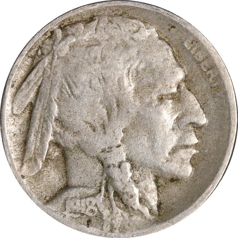 1918 D United States Buffalo Nickel With Die Break Error: 1918 D United States Buffalo Nickel With Die Break Error This is a 1918-D Buffalo Nickel featuring a die break at the date. The coin is circulated and composed of nickel. It originates from the Denver