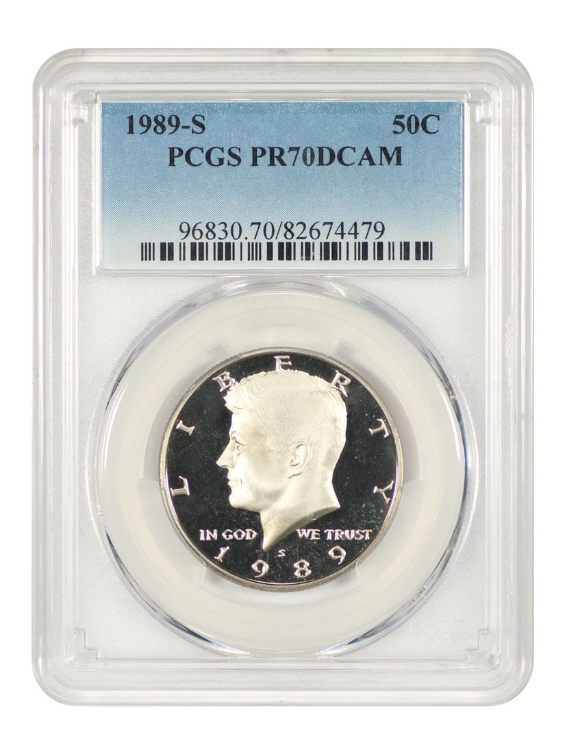1989-S Kennedy Half Dollar PCGS PR70DCAM Uncirculated: 1989-S Kennedy Half Dollar PCGS PR70DCAM Uncirculated This 1989-S Kennedy Half Dollar is a stunning example of numismatic excellence, certified by PCGS with a remarkable PR70DCAM grade. It showcases t