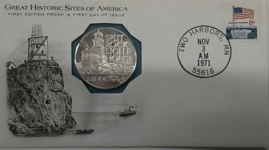 Proof Sterling Silver Medal First Day Cover Split Rock Lighthouse 1971 (1 of 2)
