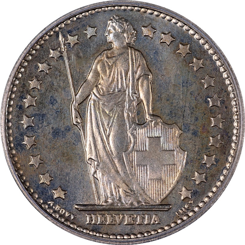 1974 Switzerland Franc ICG PR67 Certified Uncirculated KM#24a.1: 1974 Switzerland Franc ICG PR67 Certified Uncirculated KM#24a.1 This 1974 Switzerland Franc is graded PR67 by ICG, indicating an uncirculated condition with excellent detail. The coin features a uniqu