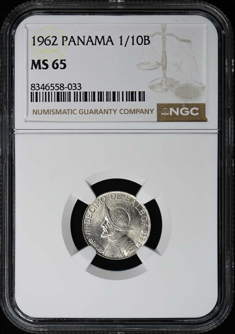 NGC Graded 1962 Panama 1/10 Balboa MS65 Uncirculated Coin: NGC Graded 1962 Panama 1/10 Balboa MS65 Uncirculated Coin This is a 1962 Panama 1/10 Balboa coin that has been certified by NGC with a grade of MS65. The coin is uncirculated and comes from Panama. It