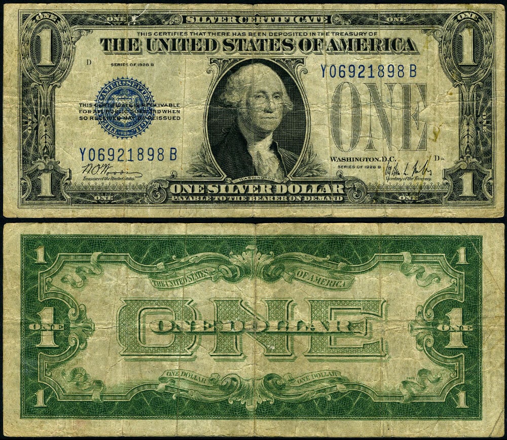 1928-B FR 1602 $1 Silver Certificate Y-B Block Uncertified: 1928-B FR 1602 $1 Silver Certificate Y-B Block Uncertified This 1928-B $1 Silver Certificate, designated as FR. 1602, is in Very Good (VG) condition, showing evidence of circulation. The paper quality