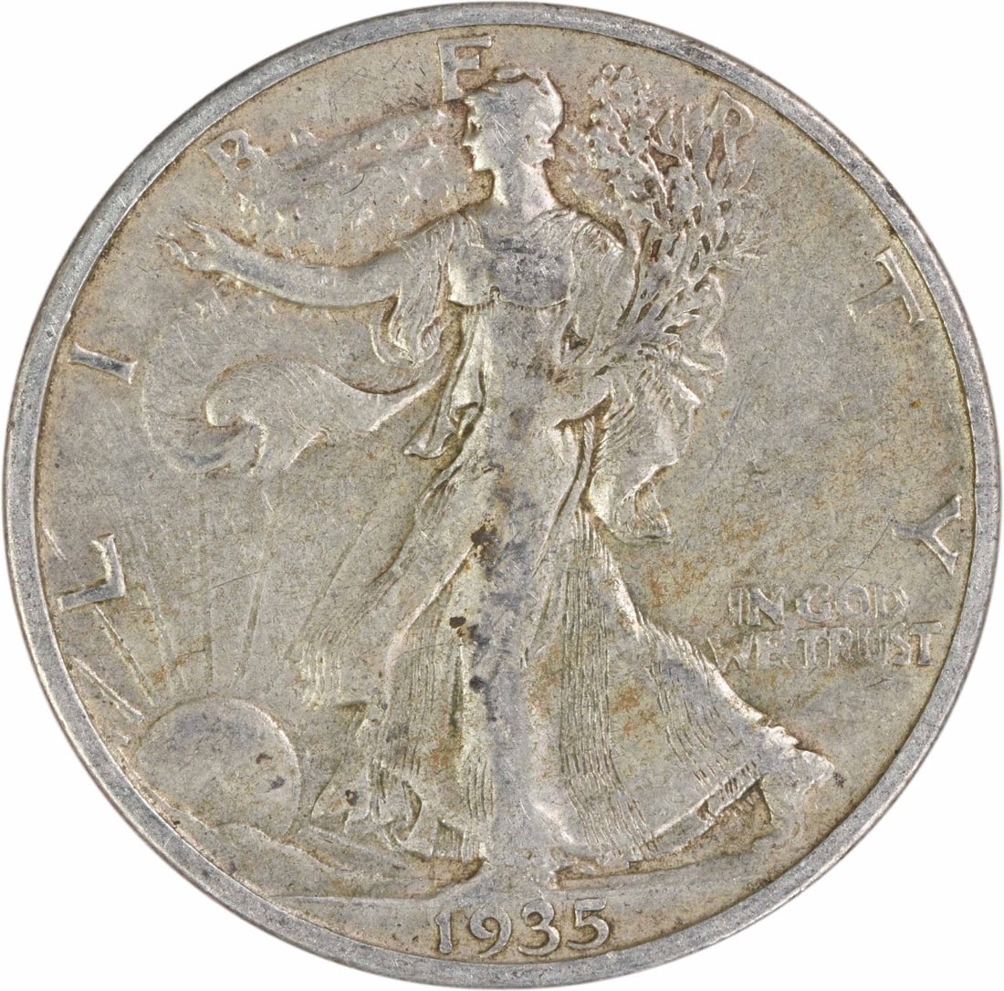 1935 San Francisco Walking Liberty Half Dollar 90 Percent Silver EF Grade Uncertified: 1935 San Francisco Walking Liberty Half Dollar 90 Percent Silver EF Grade Uncertified This 1935-S Walking Liberty Half Dollar features a design by Adolph Alexander Weinman and was minted in San Franci