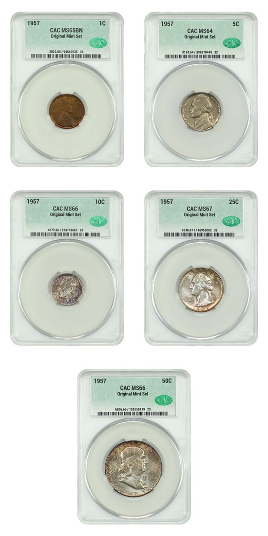 1957 Philadelphia Mint Set CACG MS64 to MS67 5 Coins (1 of 4)