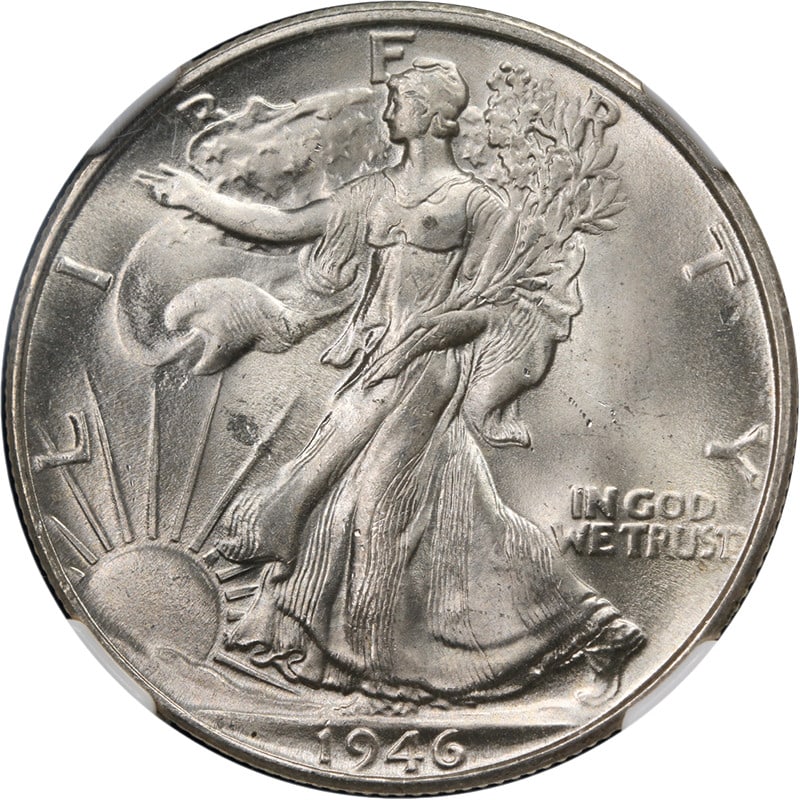 NGC MS65 1946-S Walking Liberty Half Dollar Silver: NGC MS65 1946-S Walking Liberty Half Dollar Silver This 1946-S Walking Liberty Half Dollar is graded MS65 by NGC, showcasing superb eye appeal, strong strike, and outstanding luster. The coin features