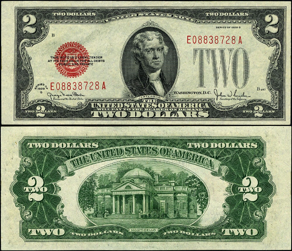 1928-G $2 Legal Tender Note FR. 1508 Choice Uncirculated: 1928-G $2 Legal Tender Note FR. 1508 Choice Uncirculated This 1928-G $2 Legal Tender note (FR. 1508) is a stunning example of currency from this era, featuring excellent paper quality and nice embossi